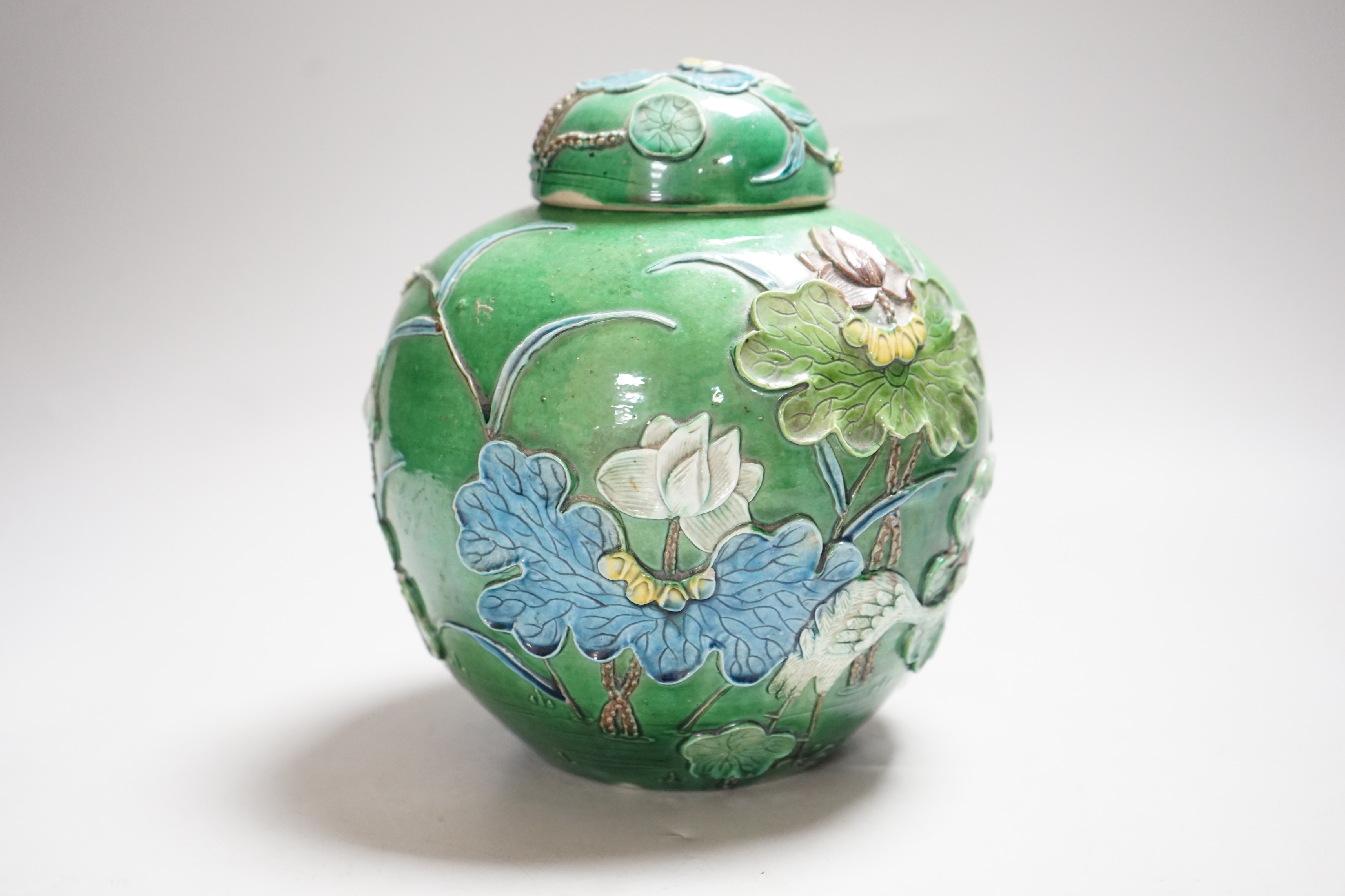 A Chinese polychrome glazed jar and cover, Wang Binrong, 19th century, 18cm